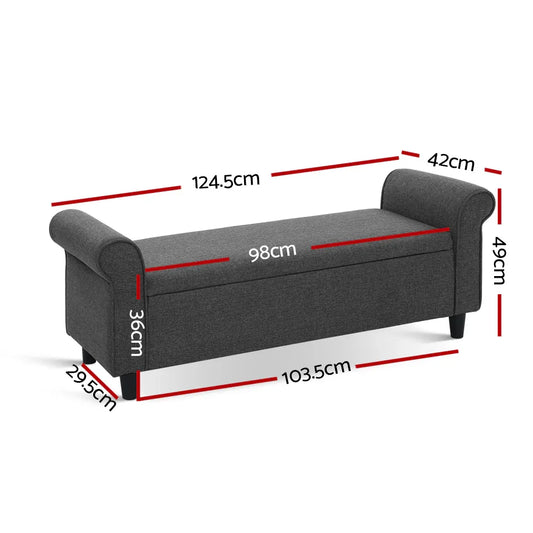 Artiss Storage Ottoman Blanket Box 125cm Arm Linen Grey - Mekamart Australia