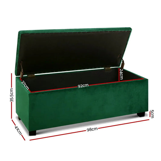 Artiss Storage Ottoman Blanket Box 97cm Velvet Green - Mekamart Australia