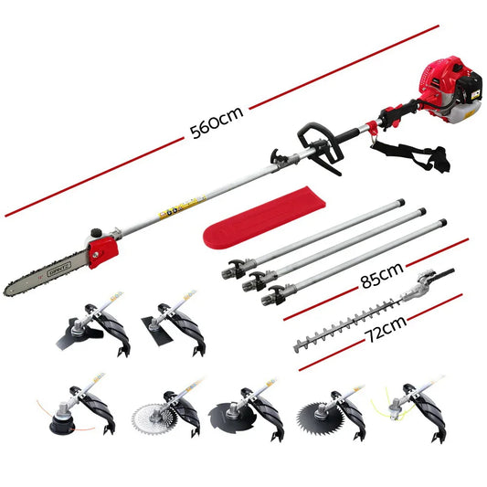 Giantz 65CC Pole Chainsaw Hedge Trimmer Brush Cutter Whipper Snipper Saw 9-in-1 5.6m - Mekamart Australia