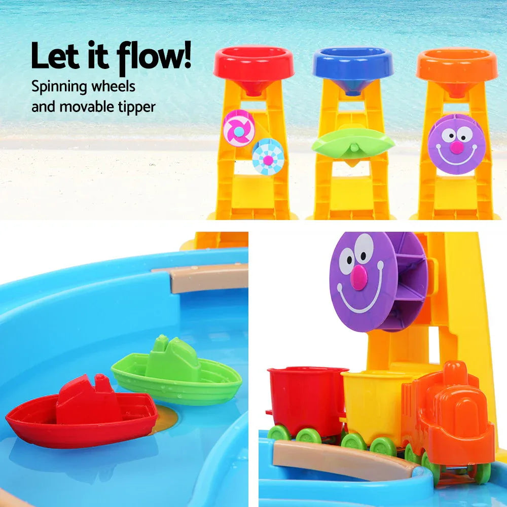 Keezi Kids Sandpit Pretend Play Set Water Sand Table Children Outdoor Toy Umbrella - Mekamart Australia