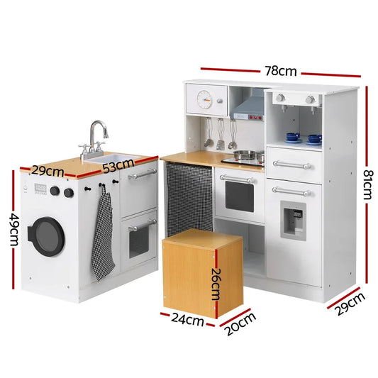 Keezi Kids Kitchen Playset 2-Piece Wooden Pretend Play Coffee Maker Toy 80CM White - Mekamart Australia