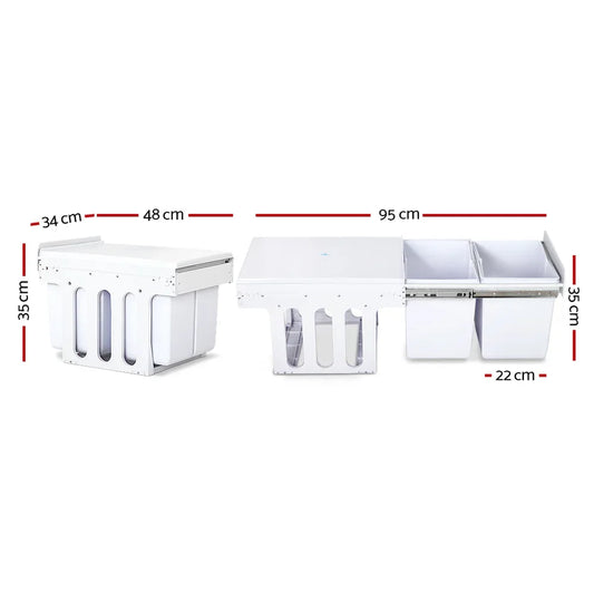 Cefito Pull Out Bin Kitchen Double Basket 2X15L White - Mekamart Australia