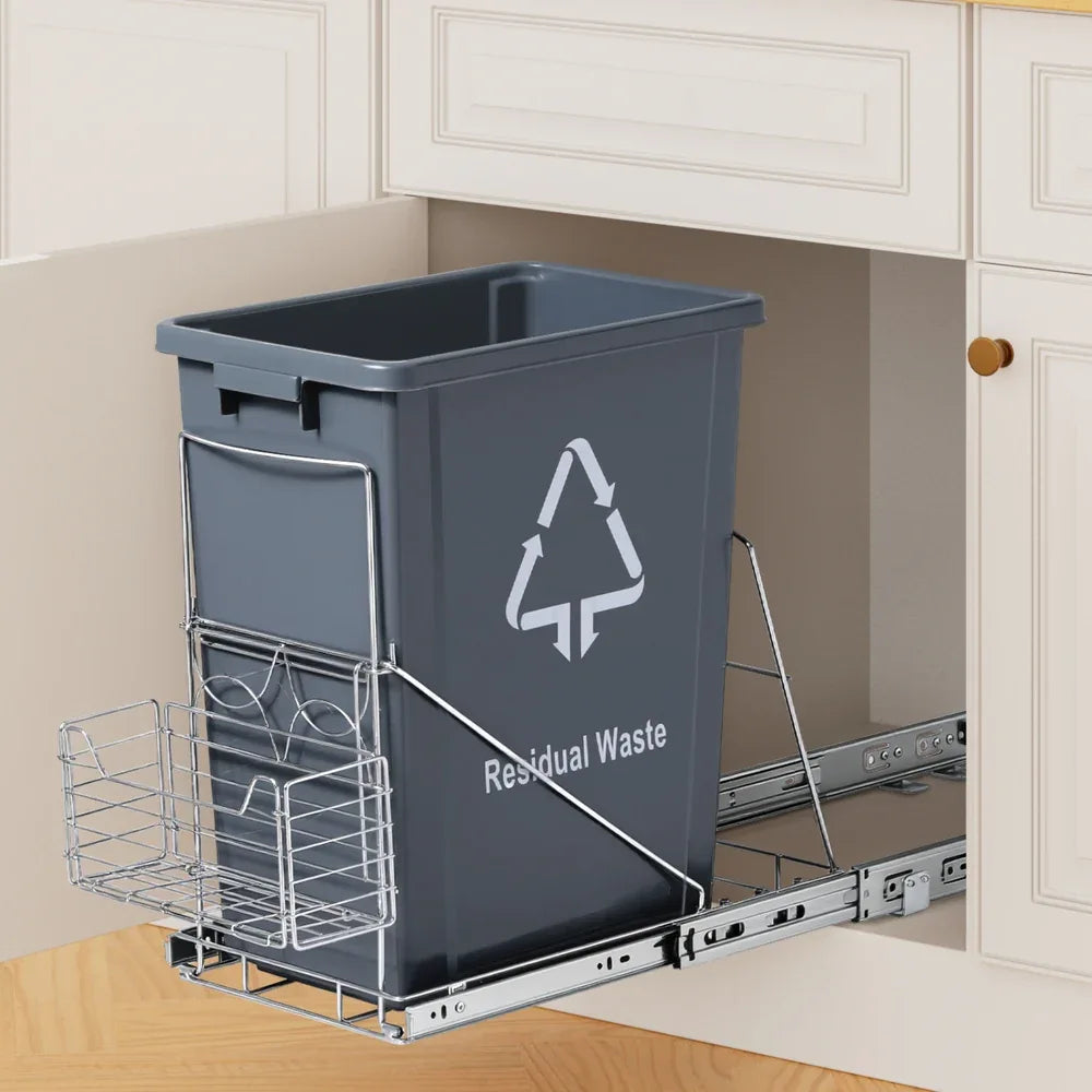 Cefito Pull Out Bin Kitchen Cabinet Slide Garbage Rubbish Bins Basket 40L Grey - Mekamart Australia