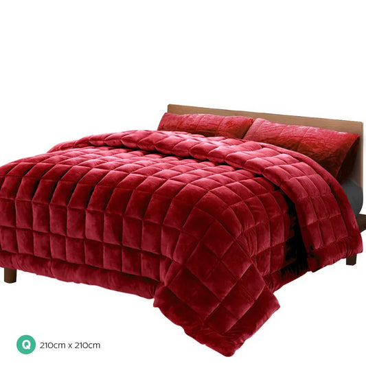 Giselle Bedding Faux Mink Quilt Burgundy Queen - Mekamart Australia