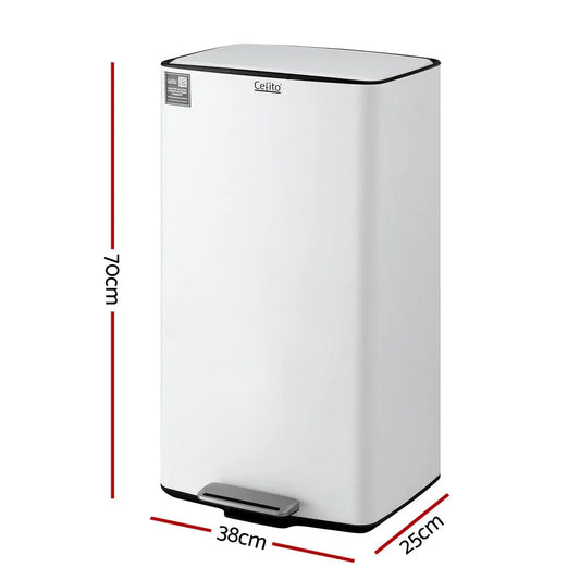 Cefito Pedal Bins Rubbish Bin Waste Recycle Dustbins Kitchen Trash Can 40L White - Mekamart Australia