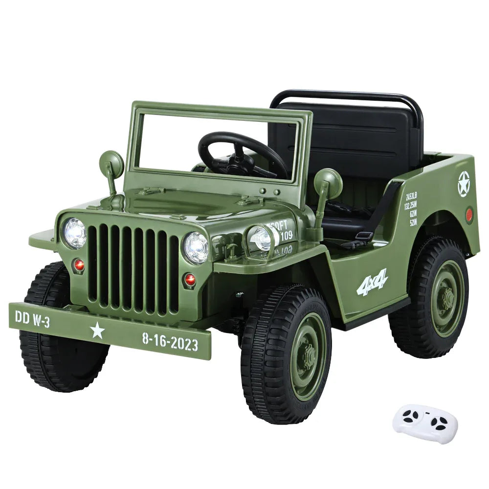 Rigo Kids Electric Ride On Car Jeep Military Off Road Toy Cars Remote 12V Olive - Mekamart Australia