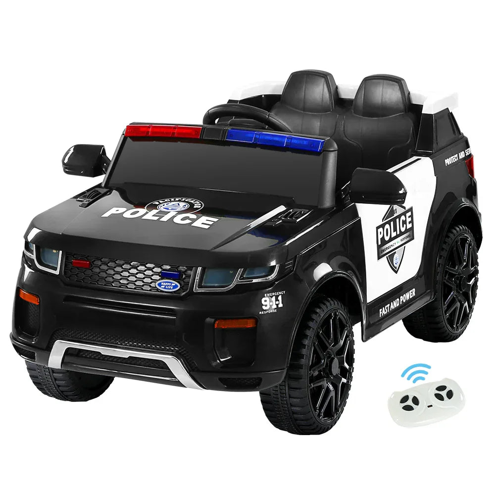Electric Ride On Car Rigo Kids Patrol Police Ride On Cars Horn Music Remote Black - Mekamart Australia