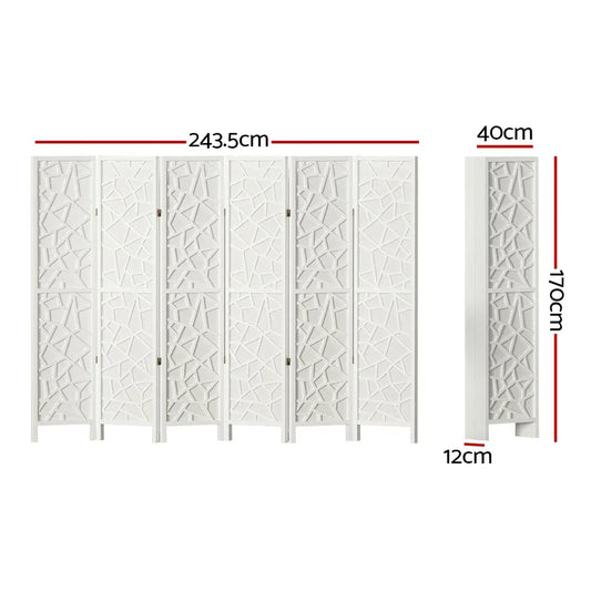 Artiss 6 Panel Room Divider Screen 244x170cm Clover White - Mekamart Australia