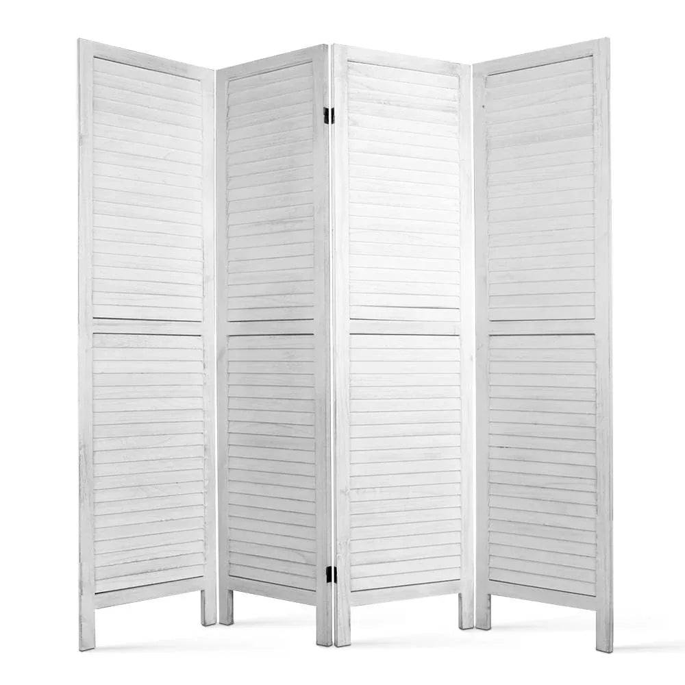Artiss 4 Panel Room Divider Screen 163x170cm Louver White - Mekamart Australia