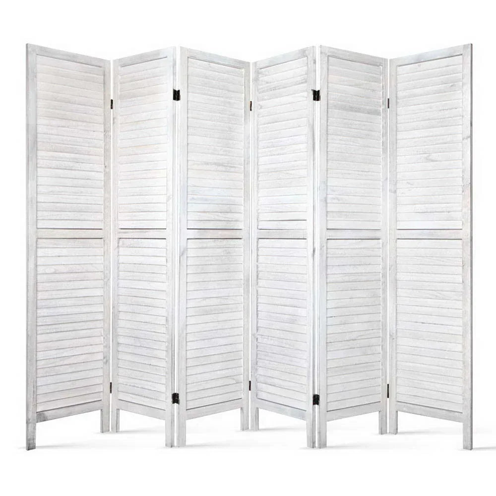 Artiss 6 Panel Room Divider Screen 245x170cm Louver White - Mekamart Australia