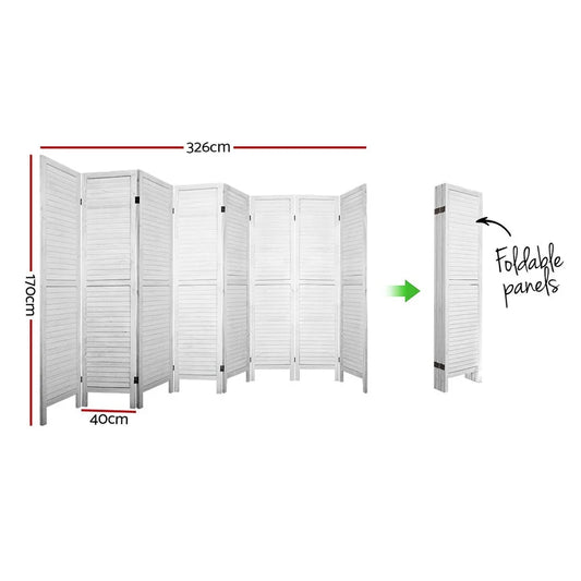 Artiss 8 Panel Room Divider Screen 326x170cm Louver White - Mekamart Australia