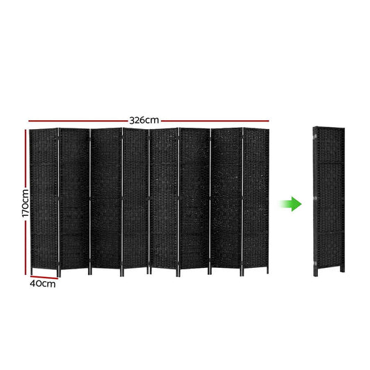 Artiss 8 Panel Room Divider Screen 326x170cm Woven Black - Mekamart Australia