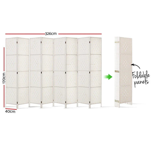 Artiss 8 Panel Room Divider Screen 326x170cm Woven White - Mekamart Australia