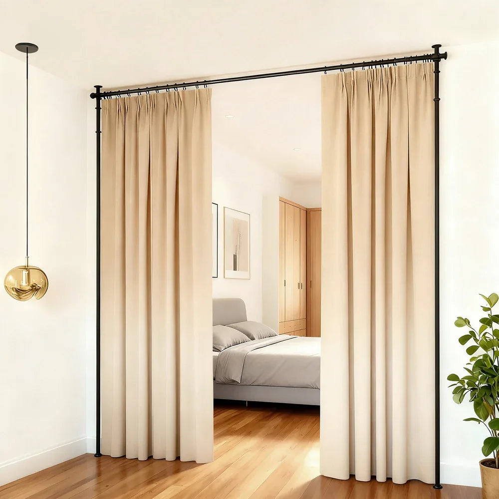 Artiss Room Divider Curtain Rod Extendable Black - Mekamart Australia