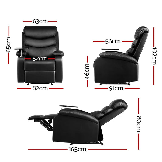Artiss Recliner Chair Leather Black Tray Table Erika - Mekamart Australia
