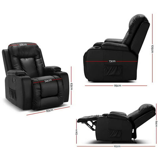 Artiss Recliner Chair Electric Heated Massage Chairs Faux Leather Cabin - Mekamart Australia