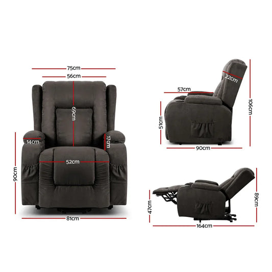 Artiss Recliner Chair Lift Assist Heated Massage Chair Velvet Rukwa - Mekamart Australia