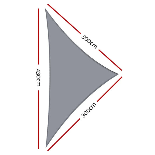 Instahut Shade Sail 3x3x4.3m Triangle 280GSM 98% Grey Shade Cloth - Mekamart Australia