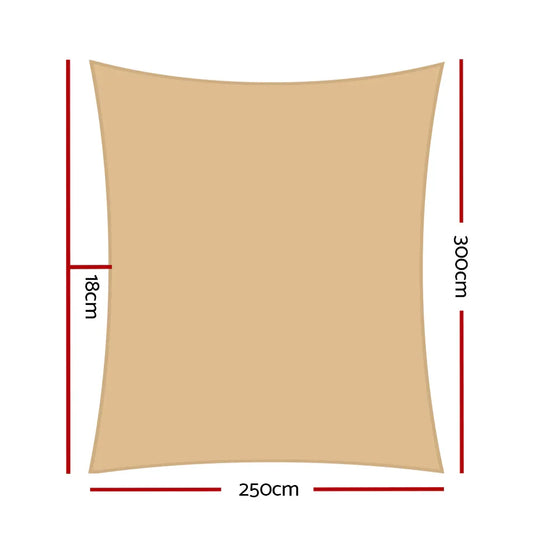 Instahut Shade Sail 2.5x3m Rectangle 280GSM 98% Sand Shade Cloth - Mekamart Australia