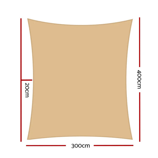 Instahut Shade Sail 3x4m Rectangle 280GSM 98% Sand Shade Cloth - Mekamart Australia