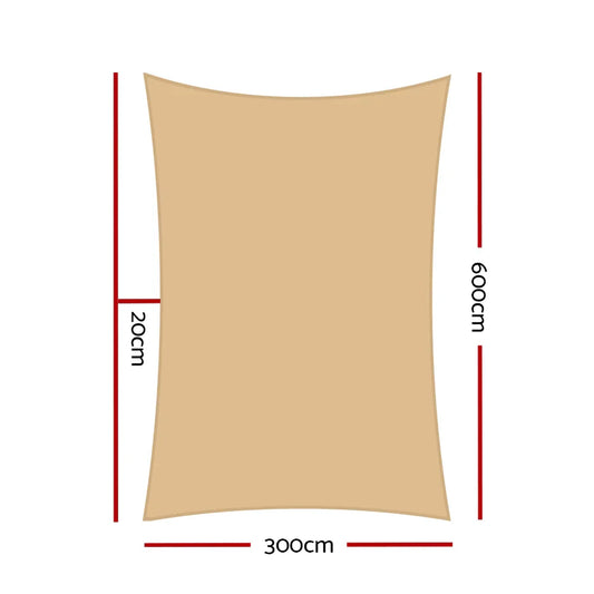 Instahut Shade Sail 3x6m Rectangle 280GSM 98% Sand Shade Cloth - Mekamart Australia