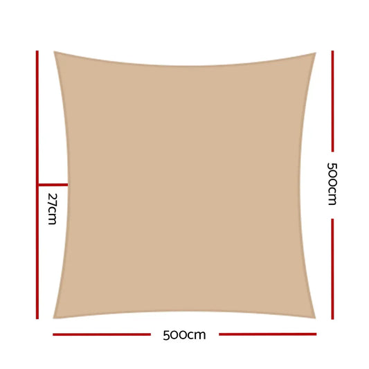Instahut Shade Sail 5x5m Square 280GSM 98% Sand Shade Cloth - Mekamart Australia
