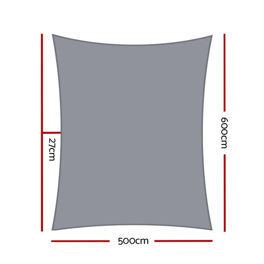 Instahut Shade Sail 5x6m Rectangle 280GSM 98% Grey Shade Cloth - Mekamart Australia