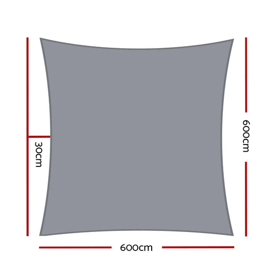 Instahut Shade Sail 6x6m Rectangle 280GSM 98% Grey Shade Cloth - Mekamart Australia