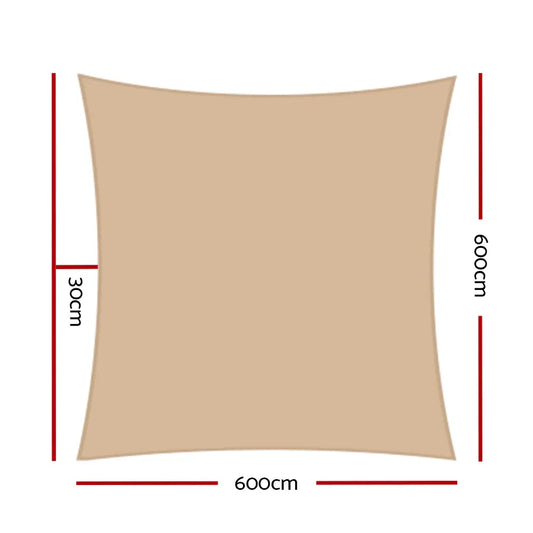 Instahut Shade Sail 6x6m Rectangle 280GSM 98% Sand Shade Cloth - Mekamart Australia