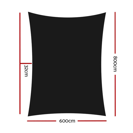 Instahut Shade Sail 6x8m Rectangle 280GSM 98% Black Shade Cloth - Mekamart Australia