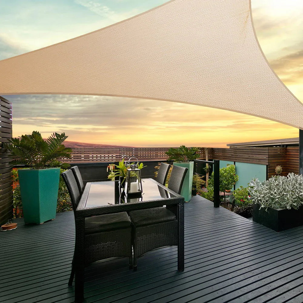 Instahut Shade Sail 5x5x5m Triangle 185GSM 95% Sand Shade Cloth - Mekamart Australia