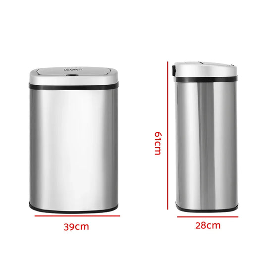 Devanti 50L Sensor Bin Motion Rubbish Automatic Silver - Mekamart Australia