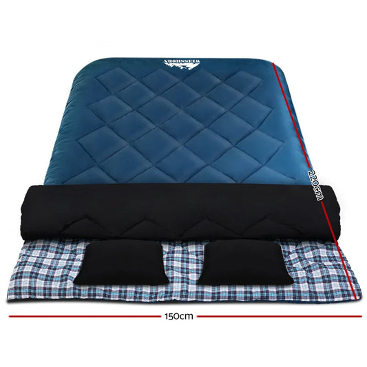 Weisshorn Sleeping Bag Double Pillow Thermal Camping Hiking Tent Blue -10°C - Mekamart Australia