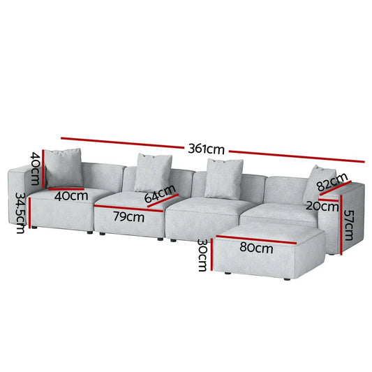 Artiss Modular Sofa Chaise Set 5-Seater Grey - Mekamart Australia