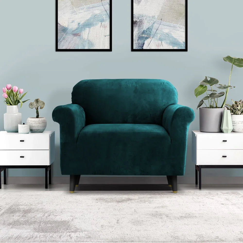 Artiss Sofa Cover Couch Covers 1 Seater Velvet Agate Green - Mekamart Australia