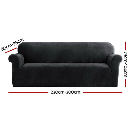 Artiss Sofa Cover Couch Covers 4 Seater Velvet Black - Mekamart Australia
