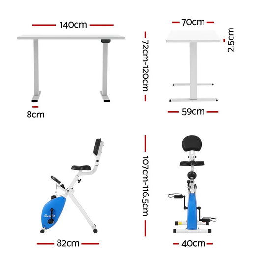 Artiss Under Desk Folding X-Bike with 140cm Automatic Standing Desk Magnetic Resistance White - Mekamart Australia