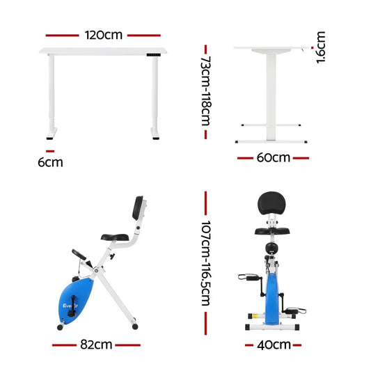 Artiss Under Desk Folding X-Bike with 120cm Automatic Standing Desk Magnetic Resistance White - Mekamart Australia