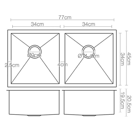 Cefito Kitchen Sink 77X45CM Stainless Steel Basin Double Bowl Black - Mekamart Australia