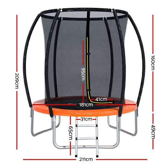 Everfit 6FT Trampoline for Kids w/ Ladder Trampoline Enclosure Safety Net Rebounder Orange - Mekamart Australia
