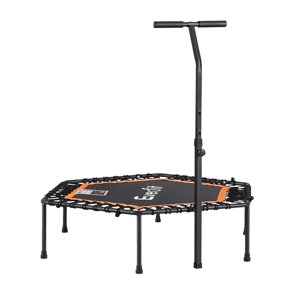 Everfit 51inch Hexagon Fitness Trampoline Rebounder Adjustable Handrail Orange - Mekamart Australia