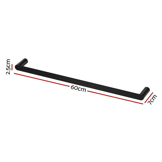 Towel Rail Rack Holder Single 600mm Wall Mounted Stainless Steel Black - Mekamart Australia