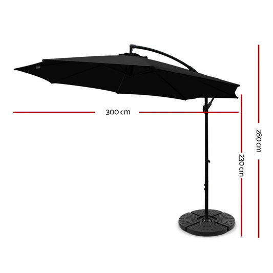 Instahut 3m Outdoor Umbrella w/Base Cantilever Beach Garden Patio Black - Mekamart Australia