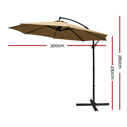 Instahut 3m Outdoor Umbrella Cantilever Beach Garden Patio Beige - Mekamart Australia