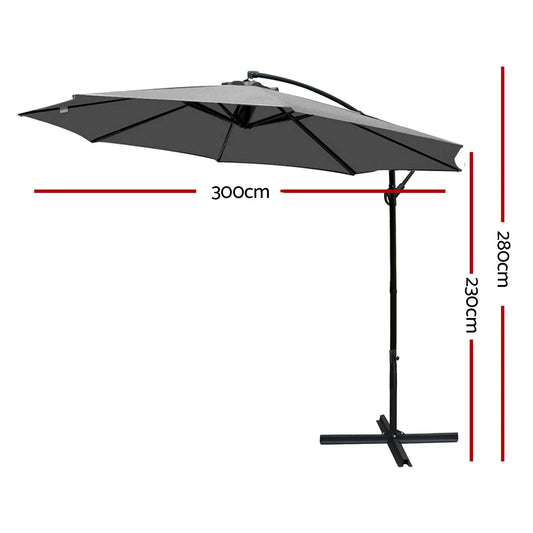 Instahut 3m Outdoor Umbrella Cantilever Beach Garden Patio Grey - Mekamart Australia