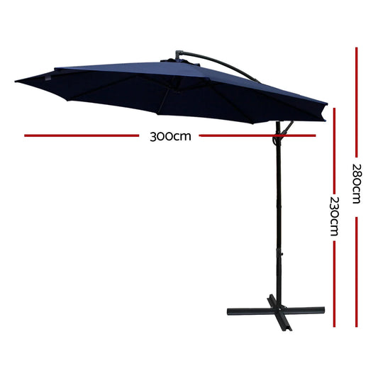 Instahut 3m Outdoor Umbrella Cantilever Beach Garden Patio Navy - Mekamart Australia