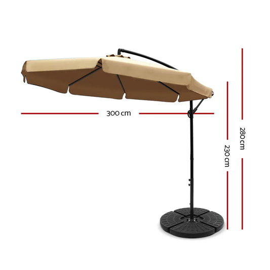 Instahut 3m Outdoor Umbrella w/Base Cantilever Garden Patio Beach Beige - Mekamart Australia