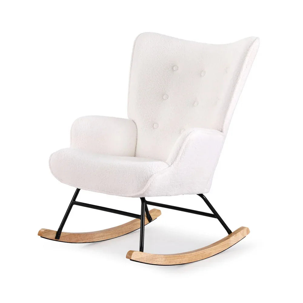 Artiss Rocking Armchair Nursing Chair Boucle Fabric White - Mekamart Australia