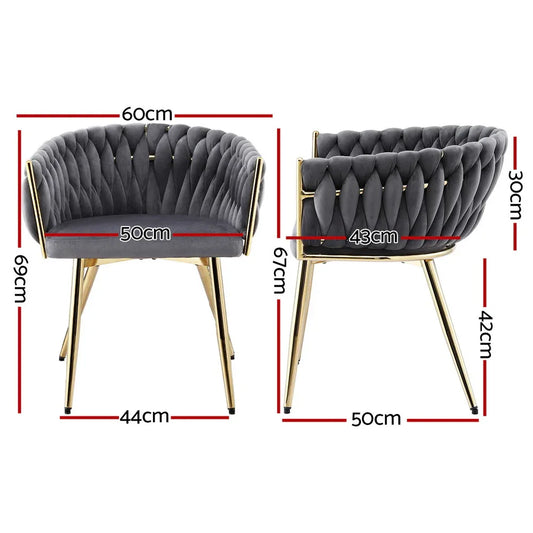 Artiss 1x Dining Chair Armchair Cafe Kitchen Lounge Chairs Velvet Weaving Grey - Mekamart Australia