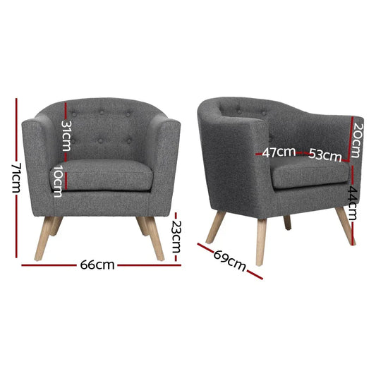 Artiss Armchair Tub Chair Grey Adora - Mekamart Australia